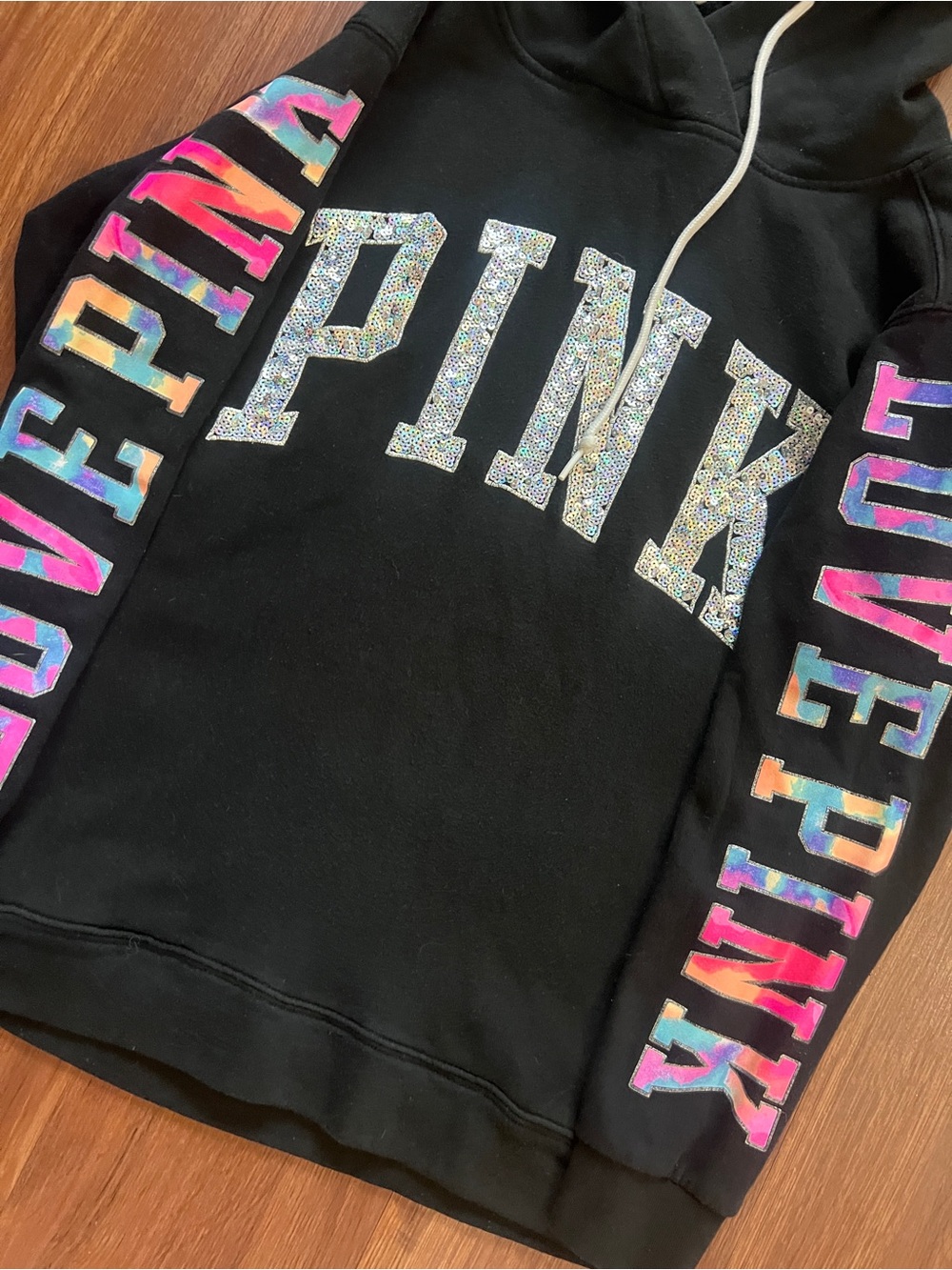 VS PINK RARE BLING WATERCOLOR HOODIE XS - Picture 7 of 12